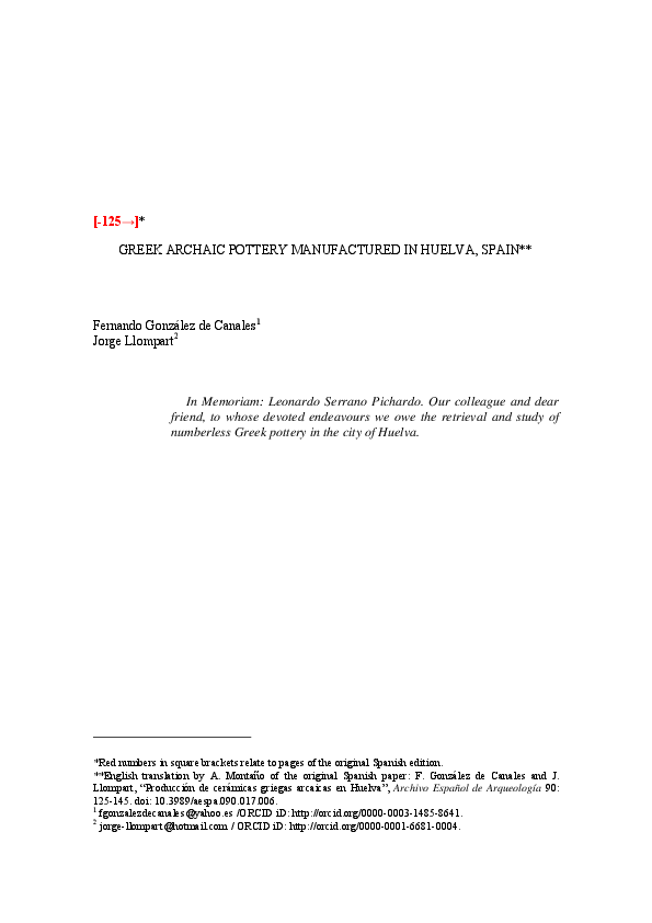 (PDF) GREEK ARCHAIC POTTERY MANUFACTURED IN HUELVA, SPAIN. English