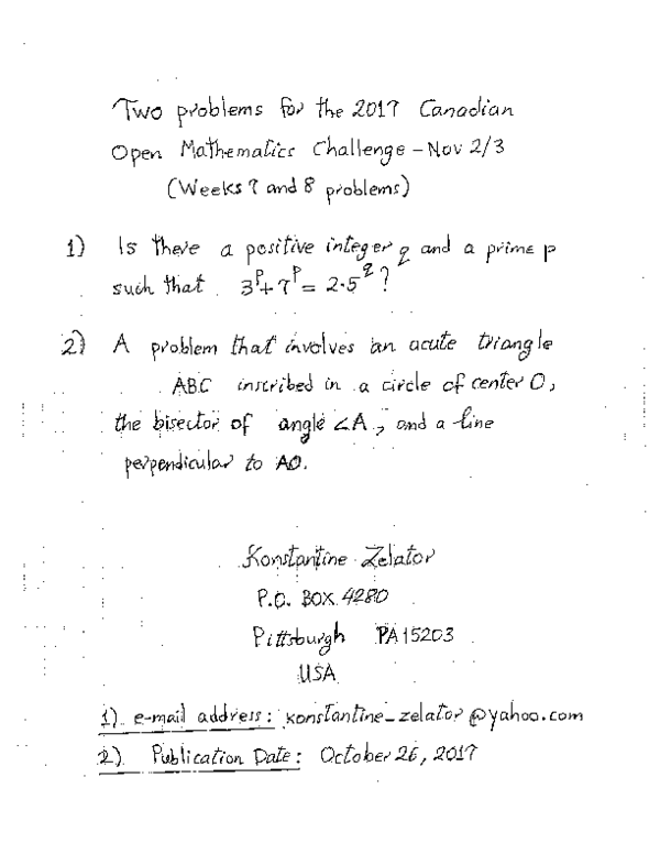  PDF Two Problems For The 2017 Canadian Mathematics Challenge Nov2 3 