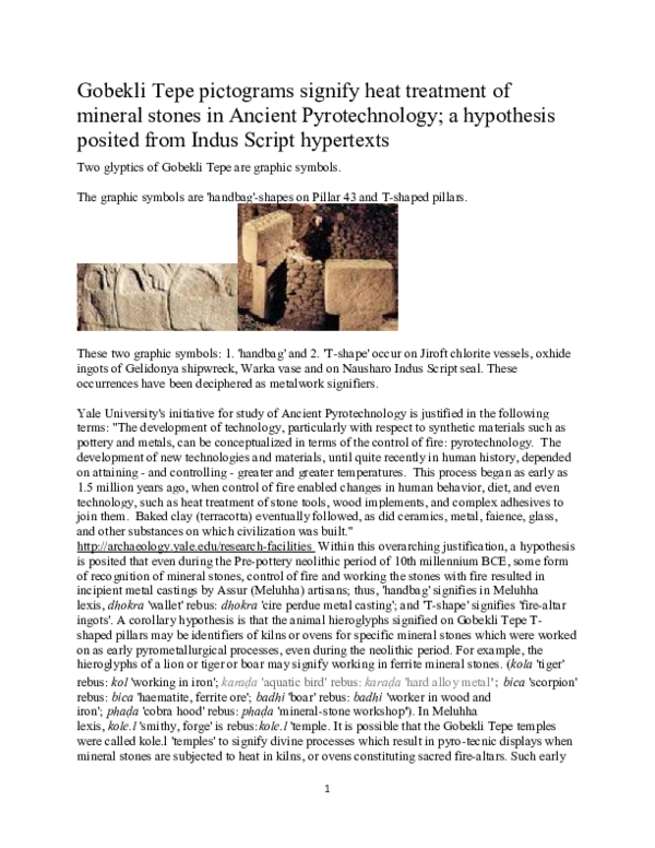(PDF) Gobekli Tepe pictograms signify heat treatment of mineral stones ...
