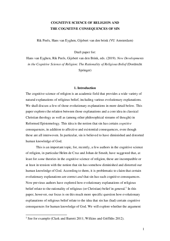 (DOC) Cognitive Science of Religion and the Cognitive Consequences of Sin