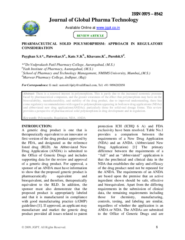 (PDF) PHARMACEUTICAL SOLID POLYMORPHISM: APPROACH IN REGULATORY ...