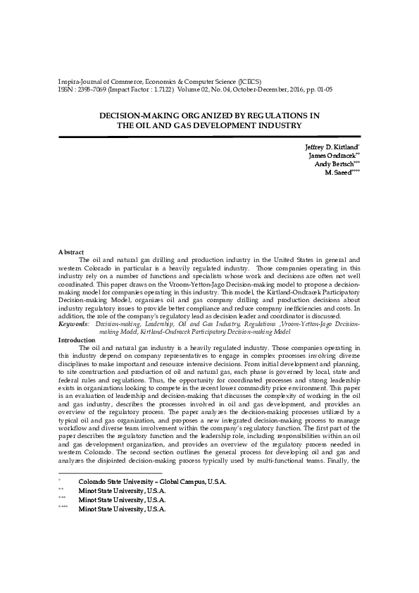 (PDF) DECISION-MAKING ORGANIZED BY REGULATIONS IN THE OIL AND GAS ...
