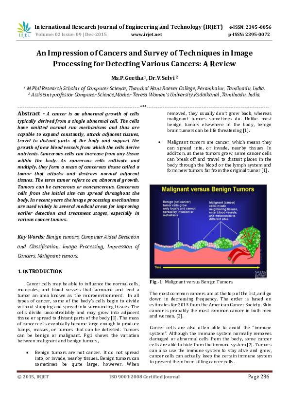 (PDF) An Impression of Cancers and Survey of Techniques in Image ...
