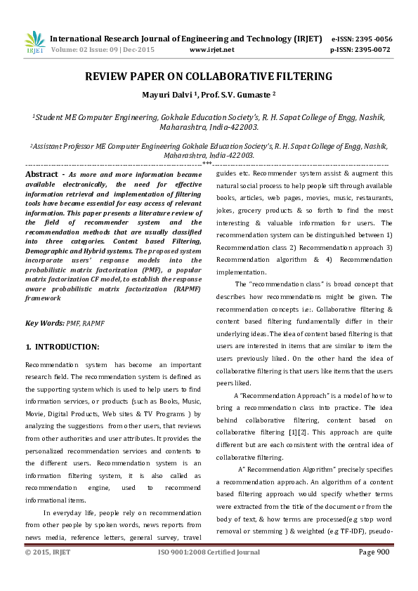 (PDF) REVIEW PAPER ON COLLABORATIVE FILTERING