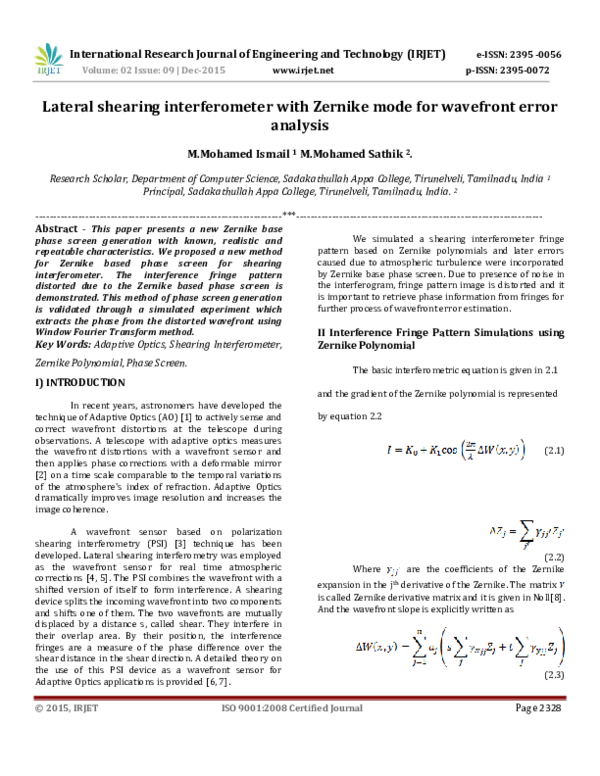 (PDF) Lateral shearing interferometer with Zernike mode for wavefront ...