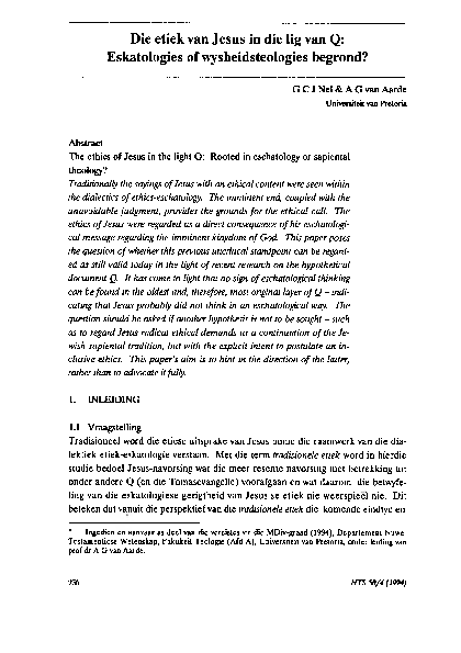 Pdf Etiek Van Jesus In Die Lig Van Q Pdf Andries Van rde Academia Edu