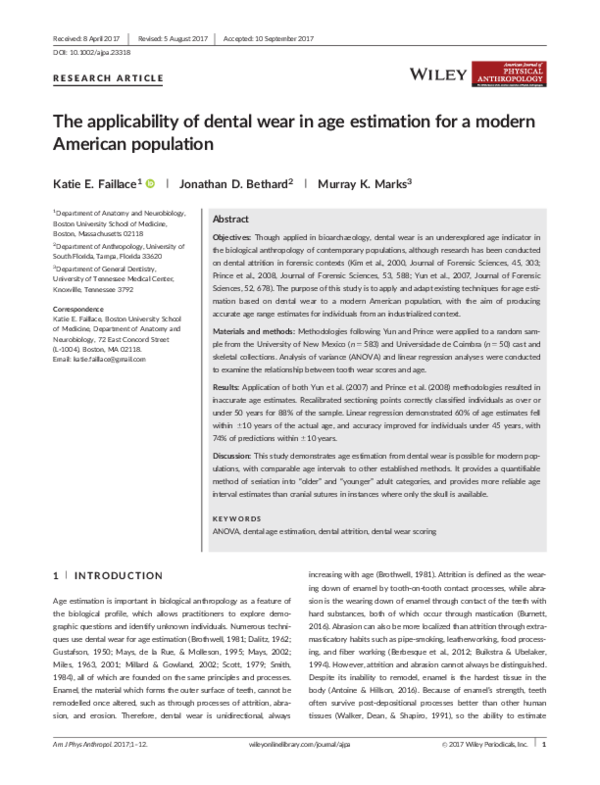 (PDF) The applicability of dental wear in age estimation for a modern