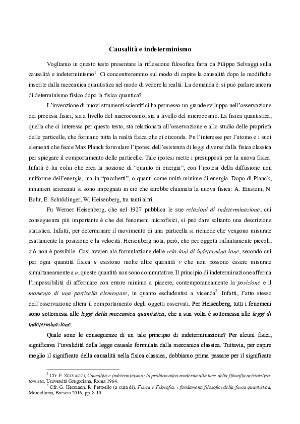 (PDF) Causalità e indeterminismo