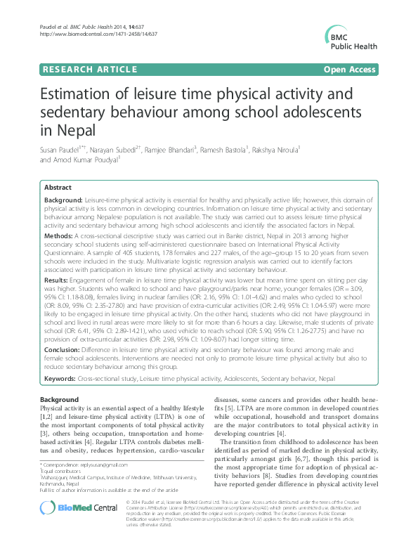 (PDF) Estimation of leisure time physical activity and sedentary ...
