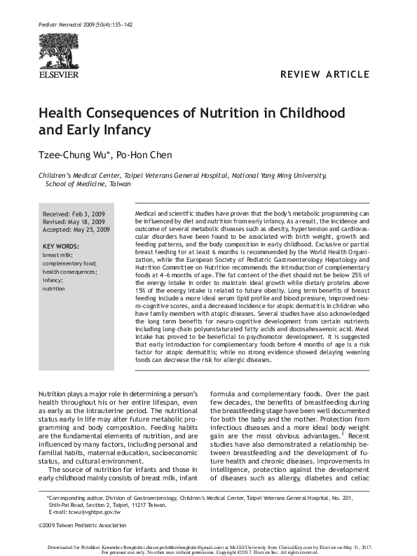 (PDF) Health Consequences of Nutrition in Childhood and Early Infancy