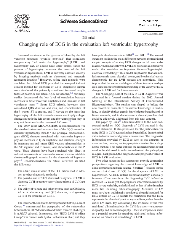 (PDF) Changing role of ECG in the evaluation left ventricular hypertrophy