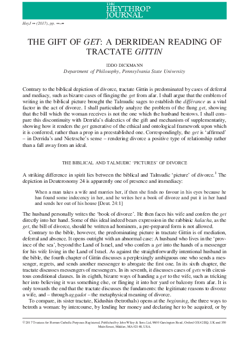 (PDF) THE GIFT OF GET: A DERRIDEAN READING OF TRACTATE GITTIN