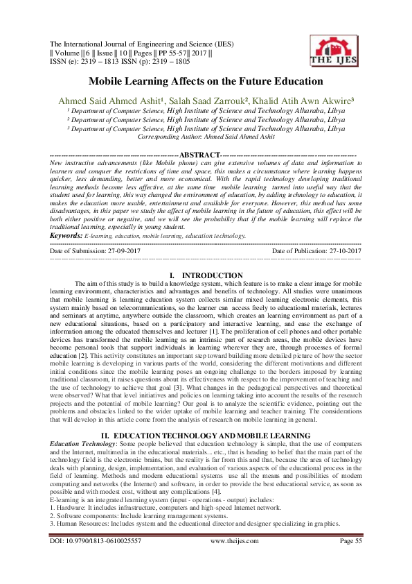 (PDF) Mobile Learning Affects on the Future Education