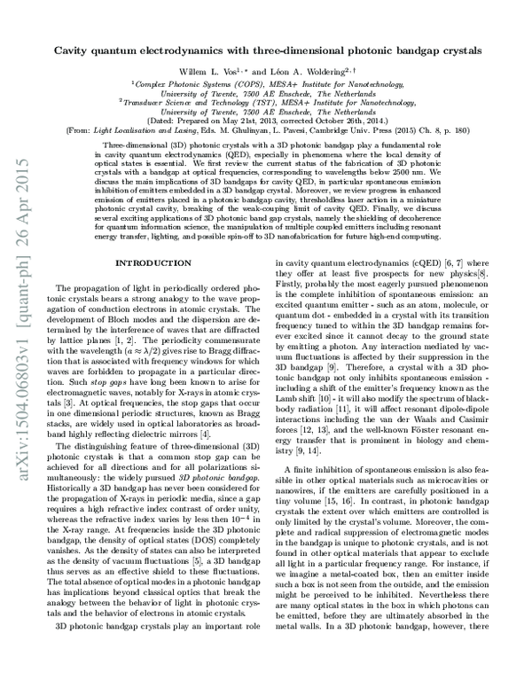 (PDF) Cavity quantum electrodynamics with three-dimensional photonic ...