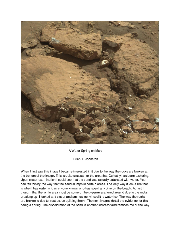 (DOC) A Water Spring on Mars.docx Brian T. Johnston Academia.edu