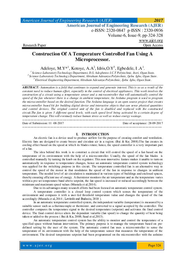 (PDF) Construction Of A Temperature Controlled Fan Using A