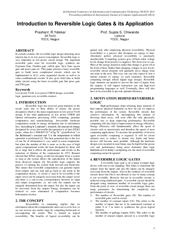 (PDF) Introduction to Reversible Logic Gates & its Application