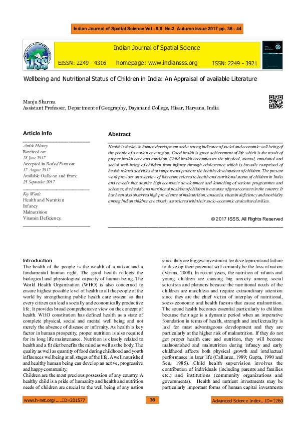 (PDF) Wellbeing and Nutritional Status of Children in India: An ...