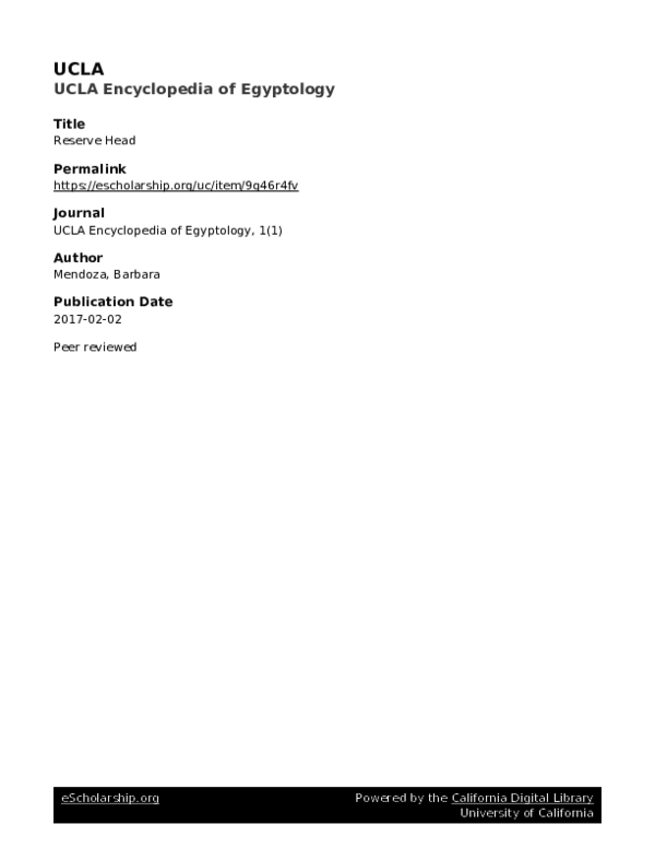 (PDF) Reserve Head. In Willeke Wendrich (ed.), UCLA Encyclopedia of