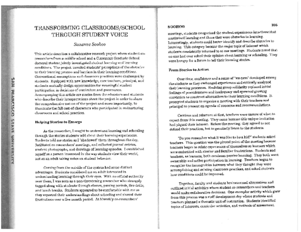 (PDF) Transforming Classrooms/School Through Student Voice
