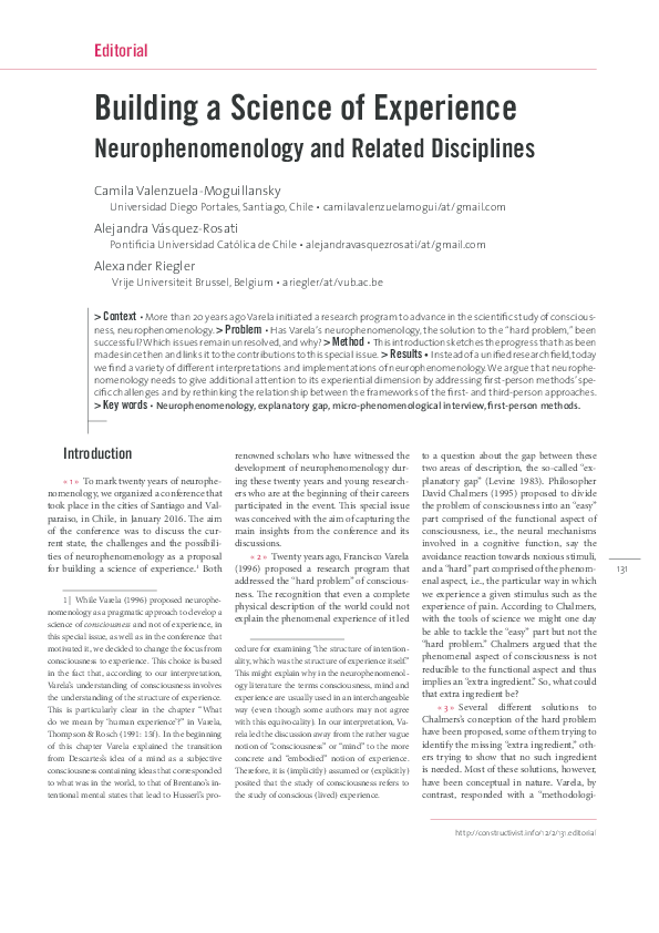 (PDF) Building a Science of Experience Neurophenomenology and Related ...