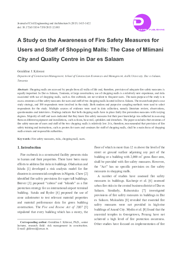 (PDF) A Study on the Awareness of Fire Safety Measures for Users and