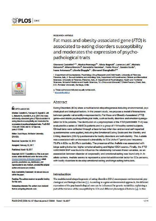 (PDF) Fat mass and obesity-associated gene (FTO) is associated to ...