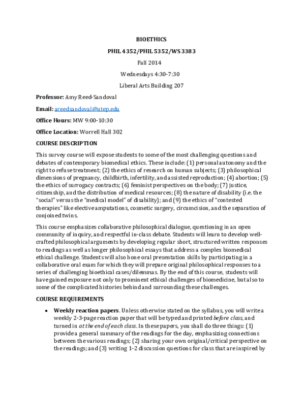Pdf Bioethics Syllabus Pdf