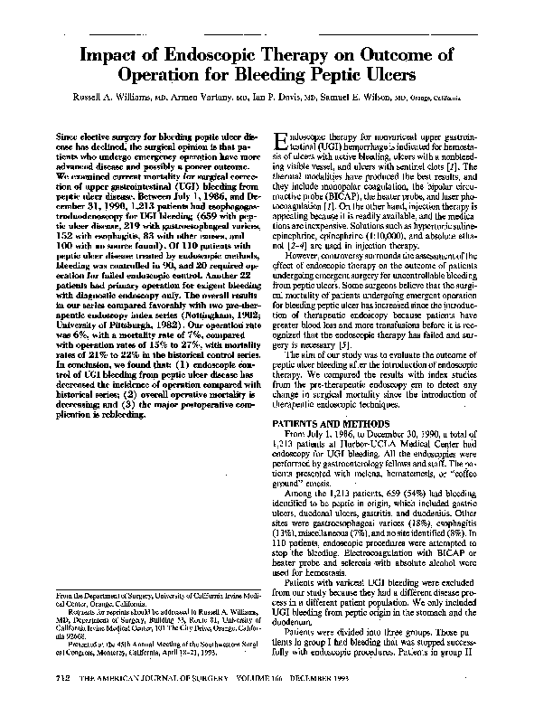 (PDF) Impact of endoscopic therapy on of operation for bleeding