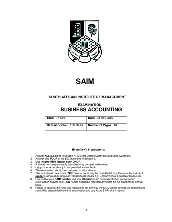 (PDF) SAIM SOUTH AFRICAN INSTITUTE OF MANAGEMENT EXAMINATION BUSINESS ...