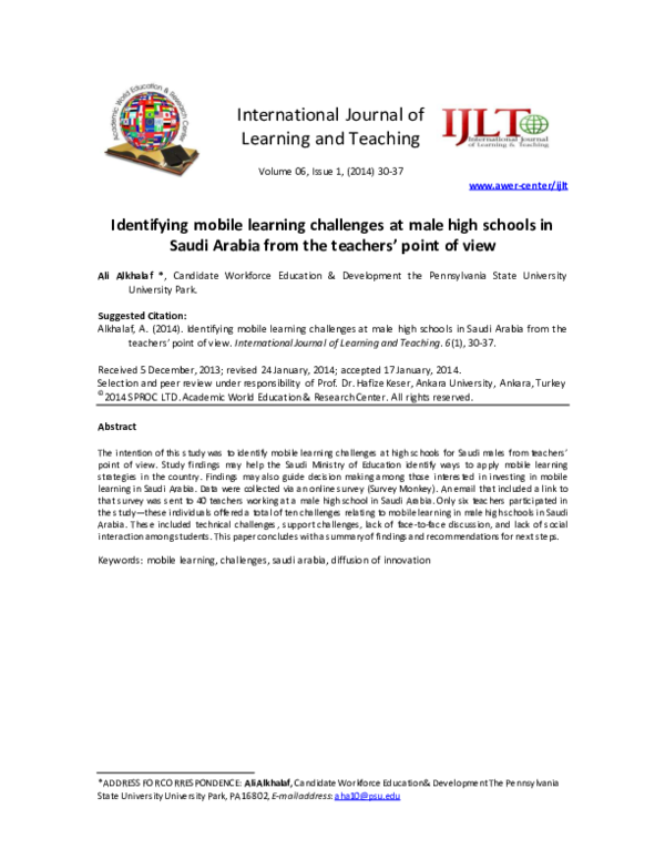 (PDF) Identifying mobile learning challenges at male high schools in ...