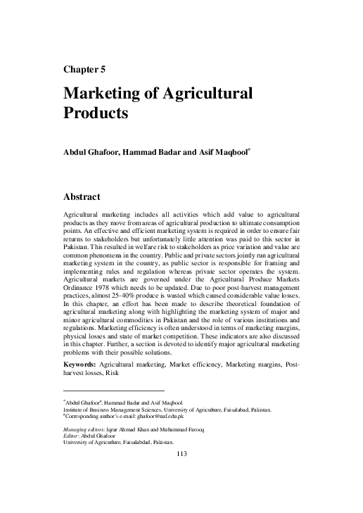 (PDF) Marketing of Agricultural Products Dr. Hammad Badar Academia.edu