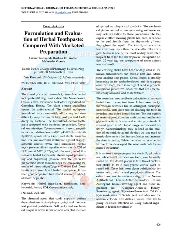 Herbal toothpaste formulation image