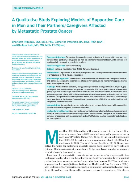 (PDF) A qualitative study exploring models of supportive care in men ...