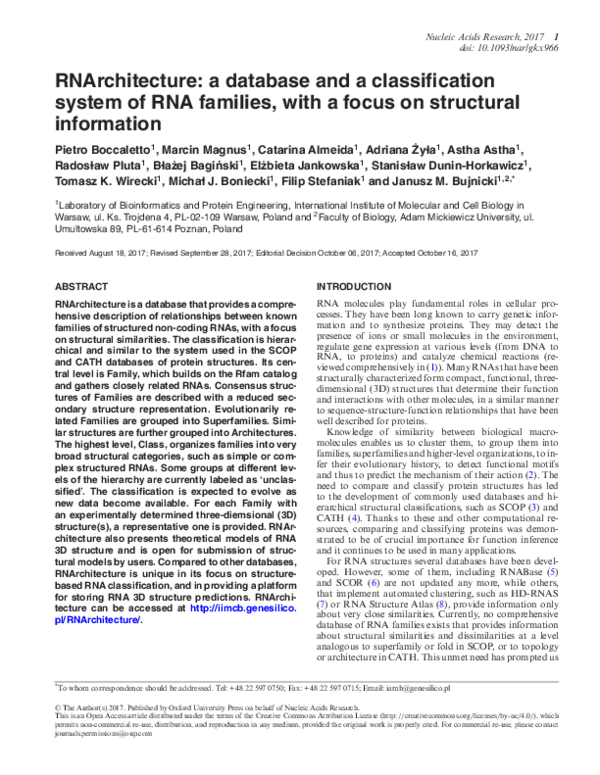 (PDF) RNArchitecture: a database and a classification system of RNA ...