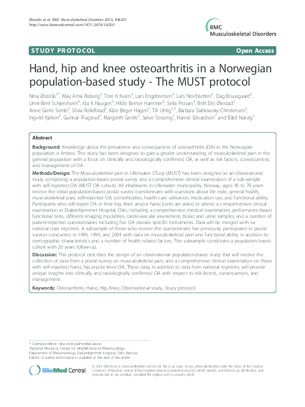 (PDF) Hand, hip and knee osteoarthritis in a Norwegian population-based ...