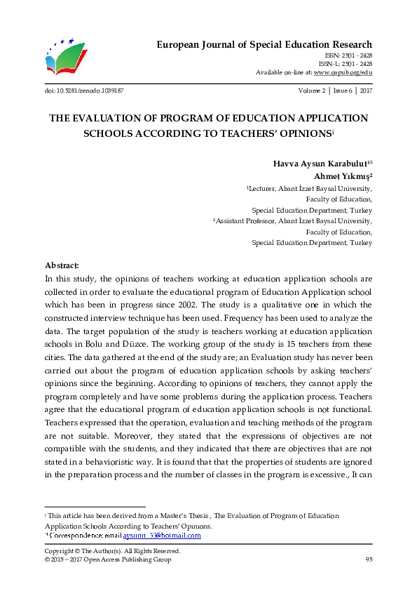 (PDF) THE EVALUATION OF PROGRAM OF EDUCATION APPLICATION SCHOOLS ...