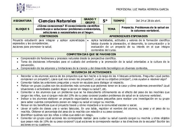 (DOC) Bloque 5 Ciencias Naturales