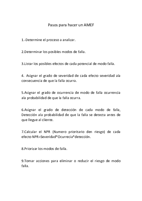 (DOC) Pasos para hacer un AMEF