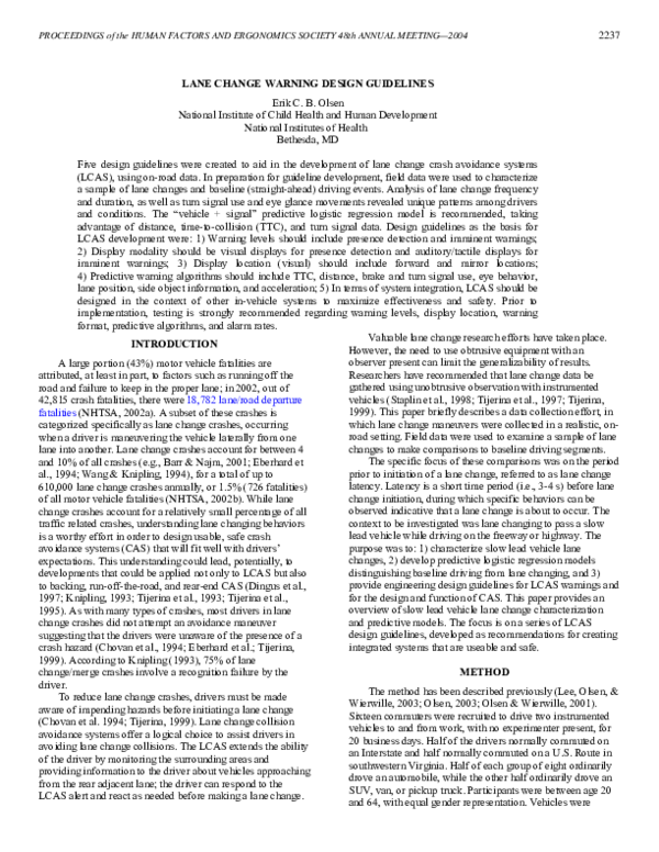 (PDF) Lane Change Warning Design Guidelines