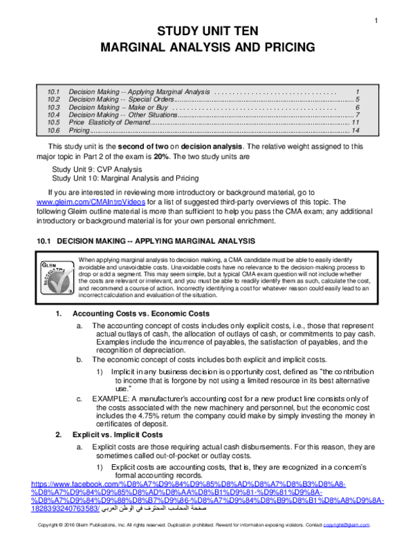 (PDF) STUDY UNIT TEN MARGINAL ANALYSIS AND PRICING
