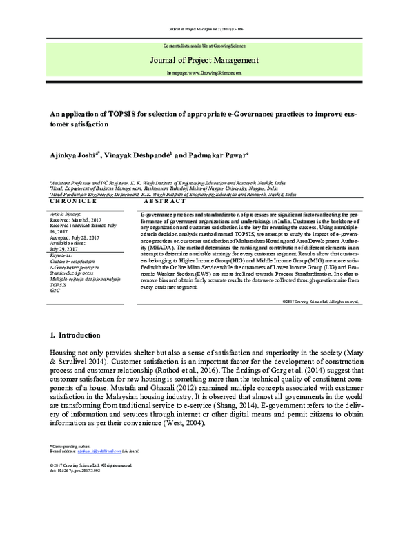 (PDF) Journal of Project Management An application of TOPSIS for ...