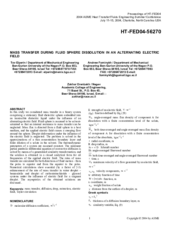 (PDF) Mass Transfer During Fluid Sphere Dissolution in an Alternating ...