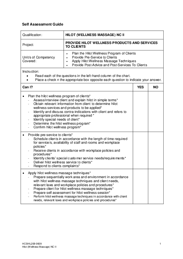 (PDF) HCSHIL2080609 Hilot (Wellness Massage) NC II Self Assessment