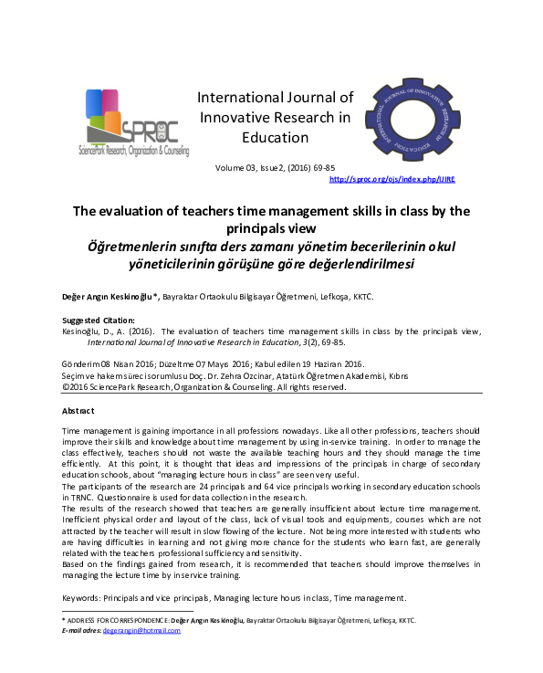 (PDF) The evaluation of teachers time management skills in class by the ...