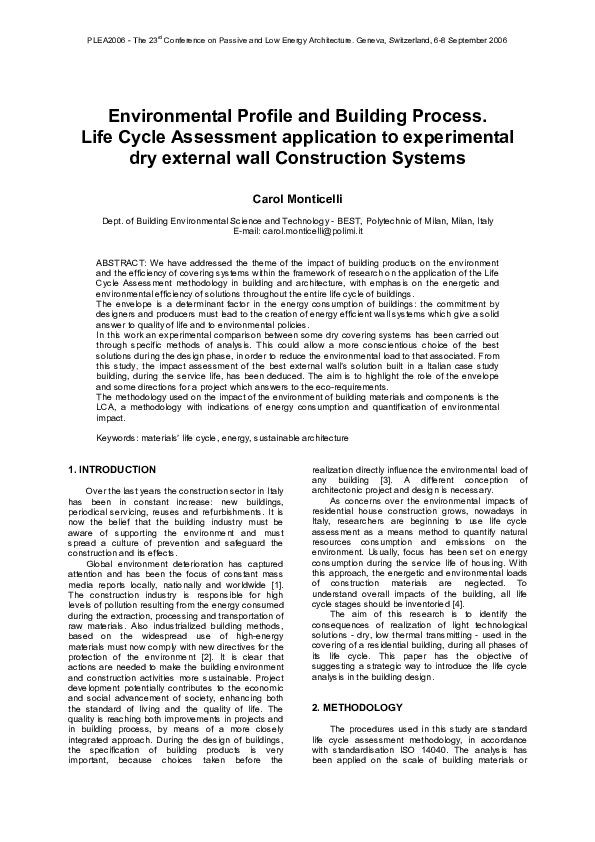 (PDF) Environmental Profile and Building Process. Life Cycle Assessment ...