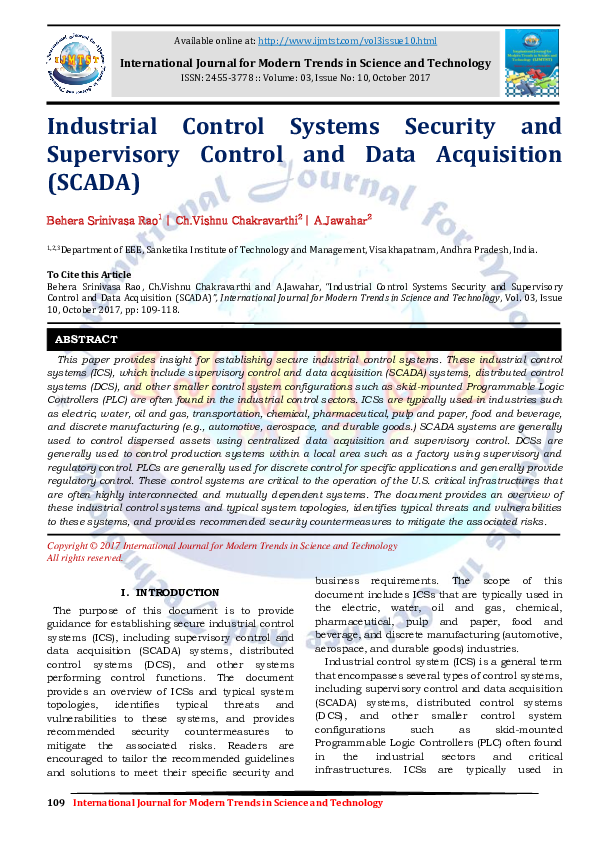 (PDF) Industrial Control Systems Security and Supervisory Control and