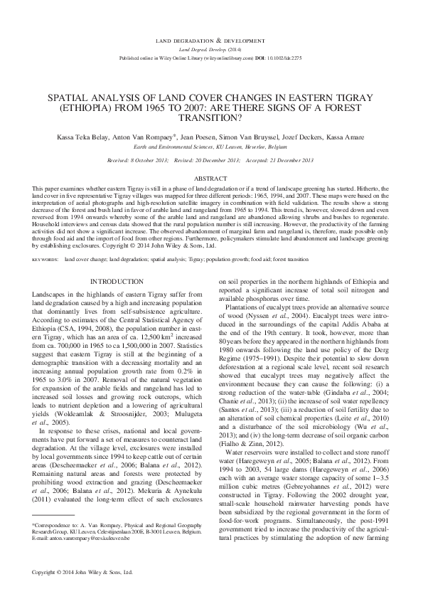 (PDF) SPATIAL ANALYSIS OF LAND COVER CHANGES IN EASTERN TIGRAY ...