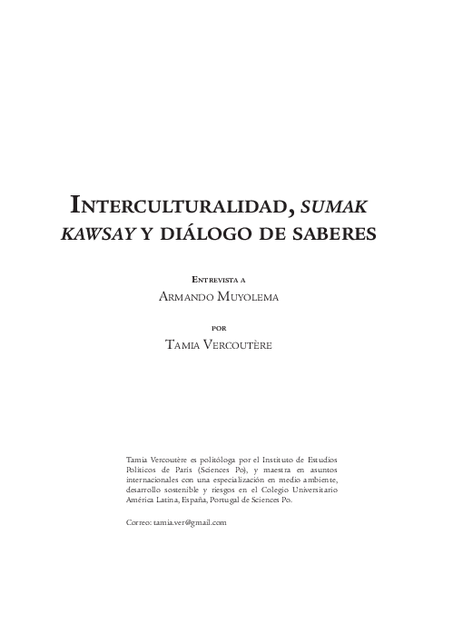(PDF) interculturAlidAd, sumak kawsay y diálogo de sAberes