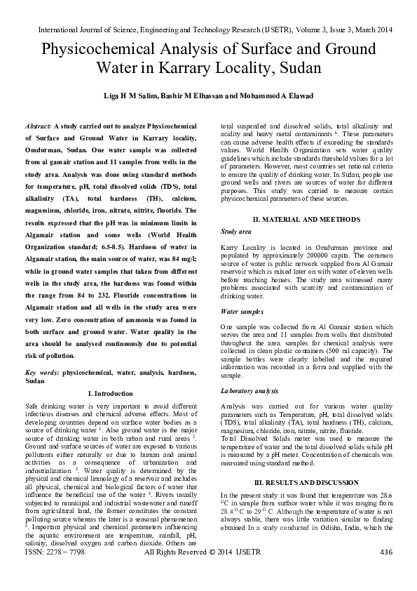 (PDF) Physicochemical Analysis of Surface and Ground Water in Karrary ...